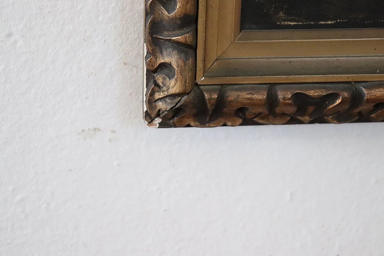 Antico quadro olio su tela con cornice di paesaggio lacustre '800, sec XIX 1156007