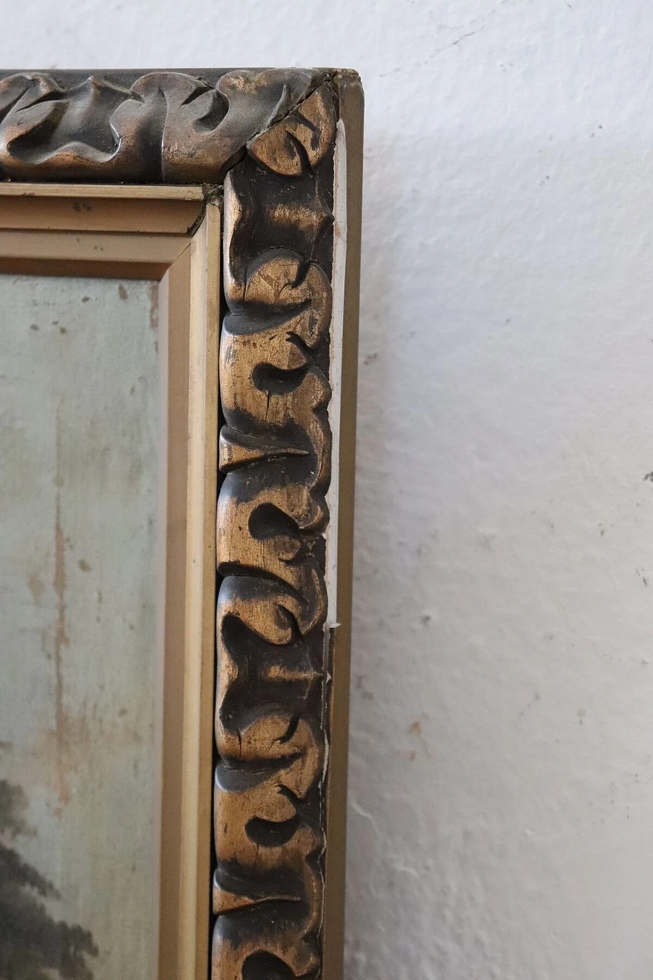 Antico quadro olio su tela con cornice di paesaggio lacustre '800, sec XIX 1156008