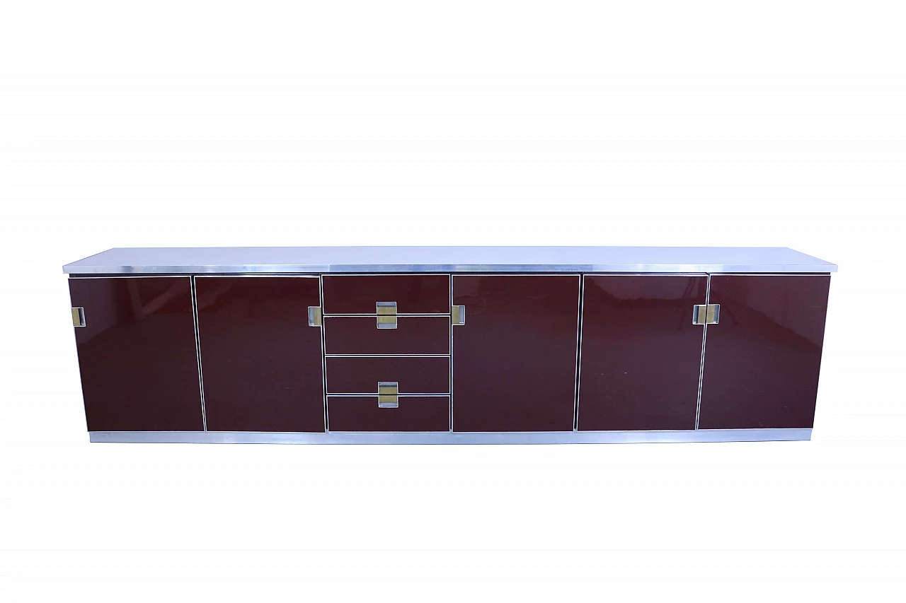 Very long sideboard lacquered in burgundy, 60s 1156079