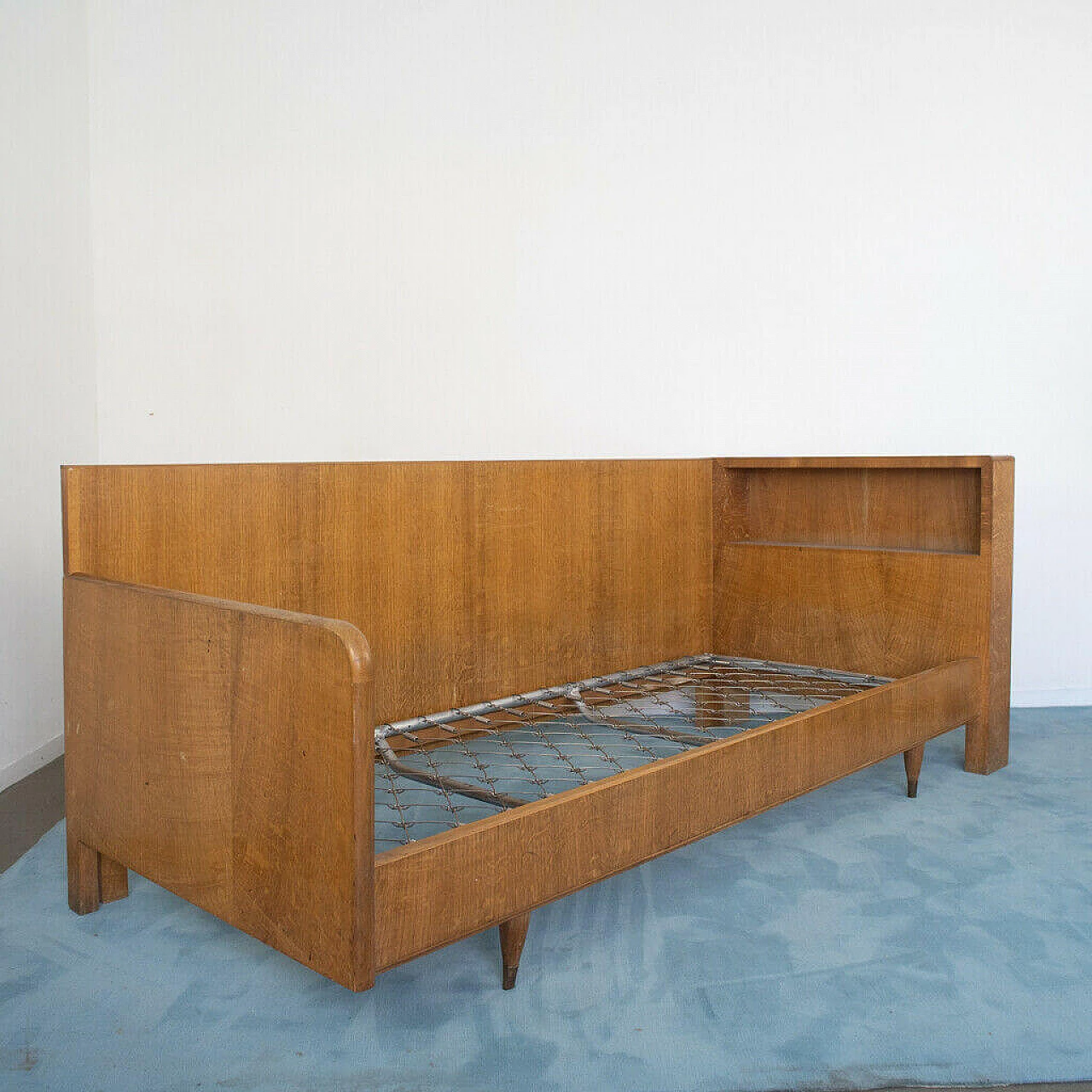 Letto singolo in legno e ottone, anni '50 1156288