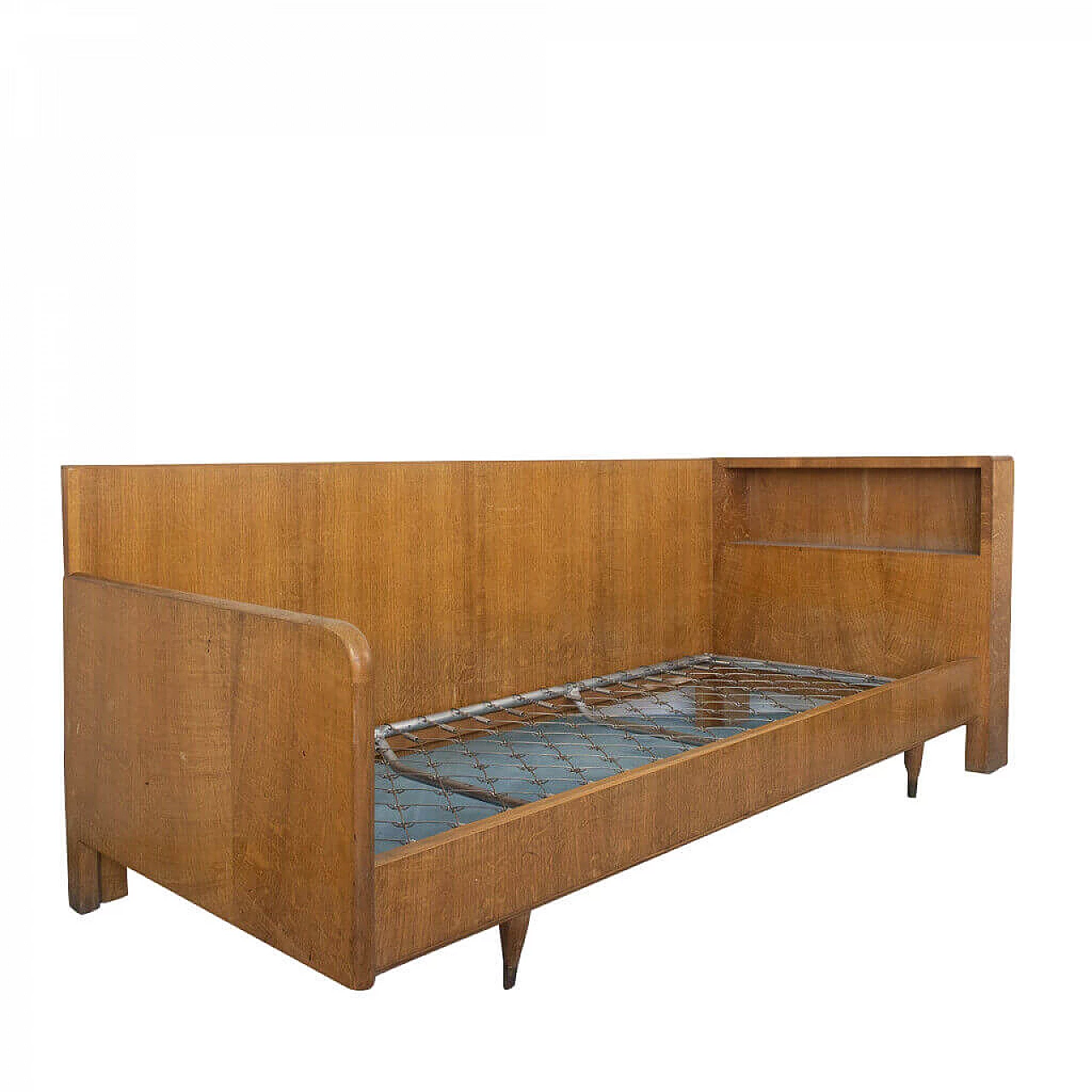 Letto singolo in legno e ottone, anni '50 1156470