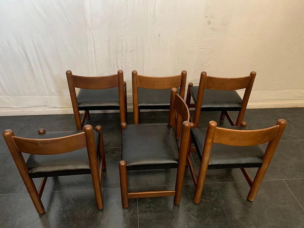 6 Wooden chairs, 70s 1156573