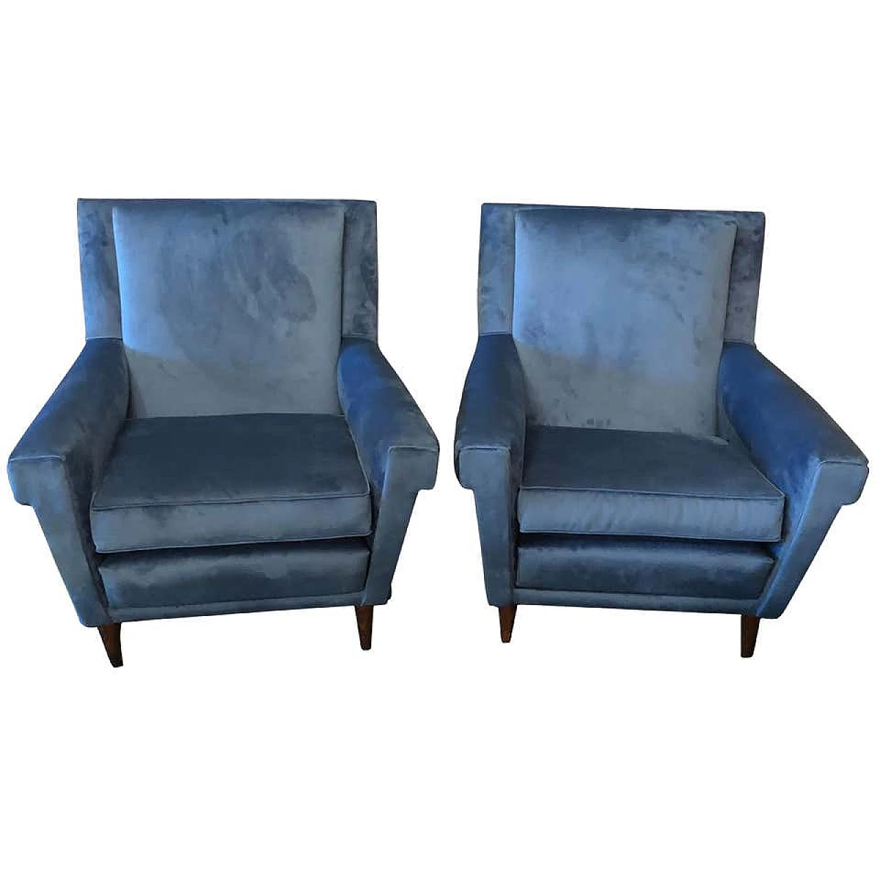 Pair of blue velvet armchairs Gio Ponti style, 60s 1156681
