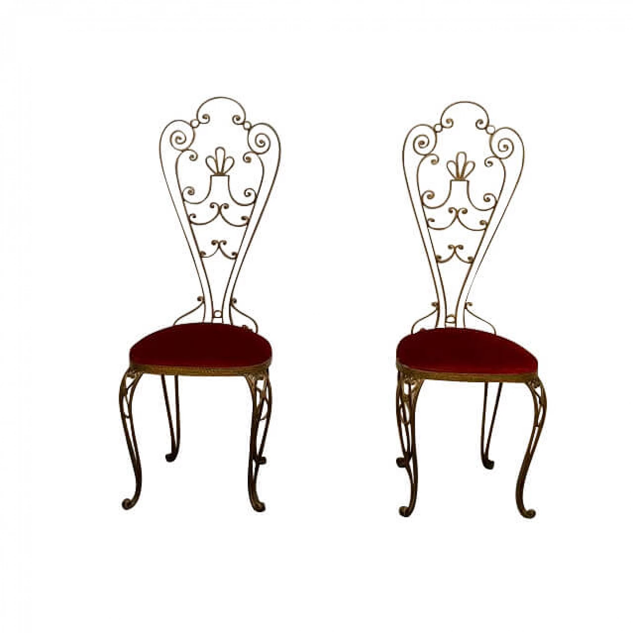Coppia di sedie in ferro battuto con schienale alto, anni '50 1157017
