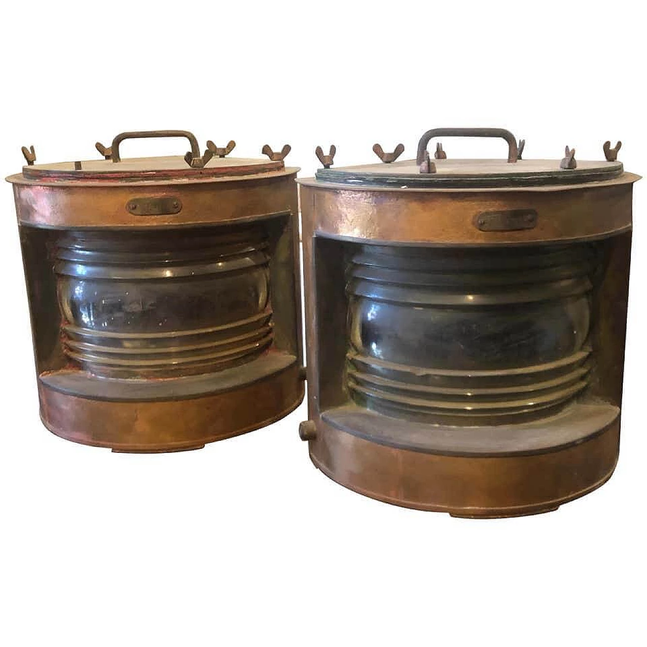 Coppia di lampade da barca italiane in rame e ottone d'epoca di Barbieri, anni '50 1157123