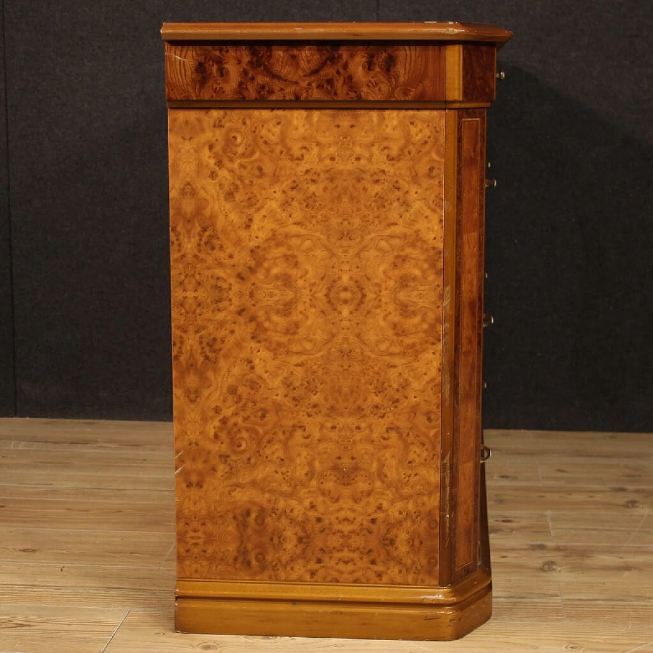 Chest of drawers in walnut, briar, bois de rose, beech and fruit wood, 1970s 1157160