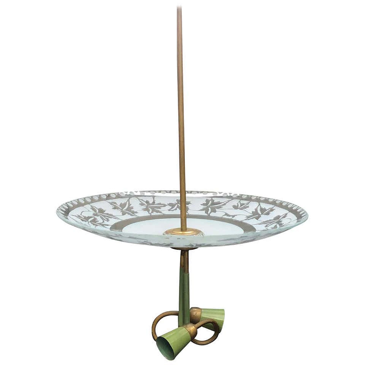 Lampada a sospensione Stilnovo in ottone e vetro, anni '50 1157273