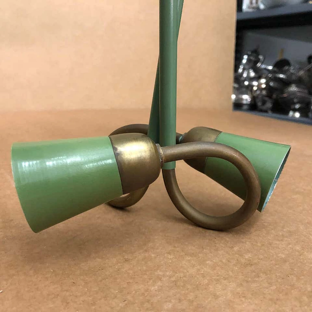 Lampada a sospensione Stilnovo in ottone e vetro, anni '50 1157274