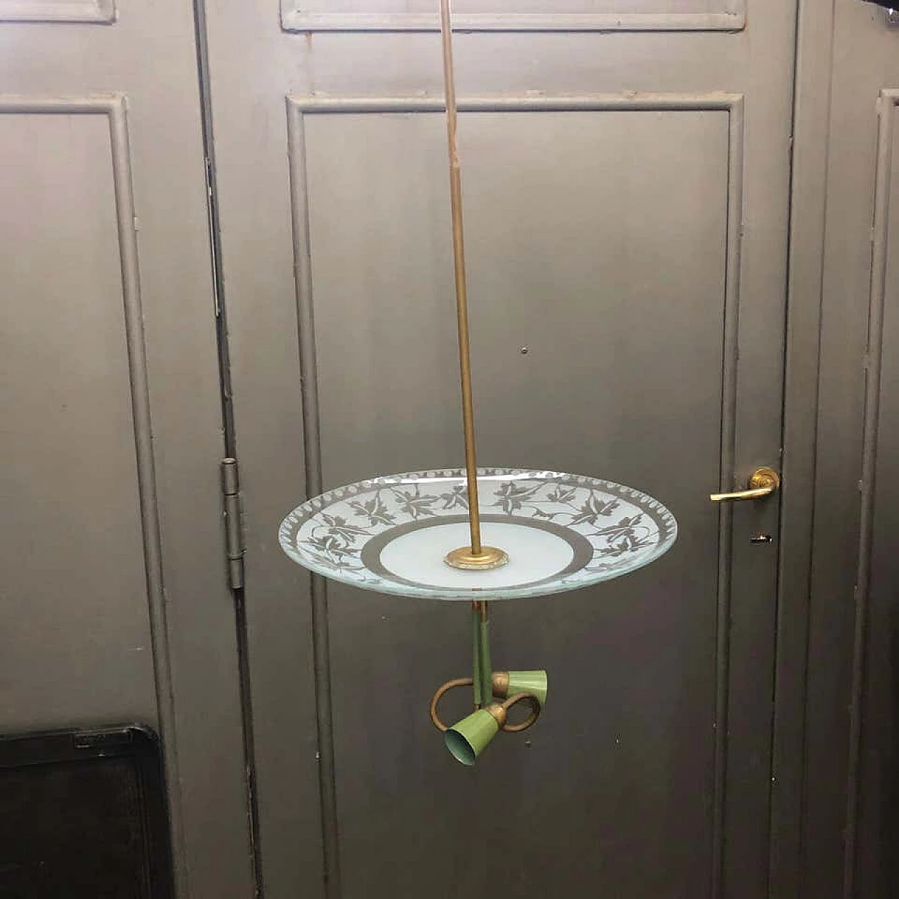 Lampada a sospensione Stilnovo in ottone e vetro, anni '50 1157276