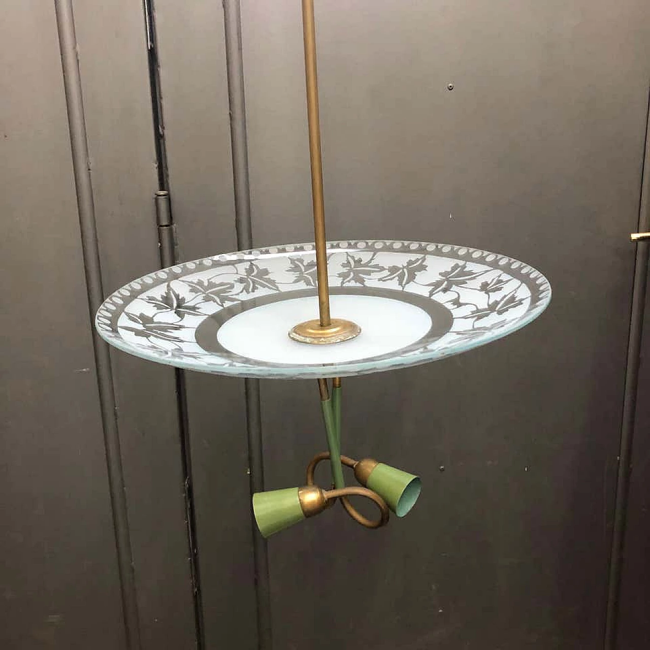 Lampada a sospensione Stilnovo in ottone e vetro, anni '50 1157277