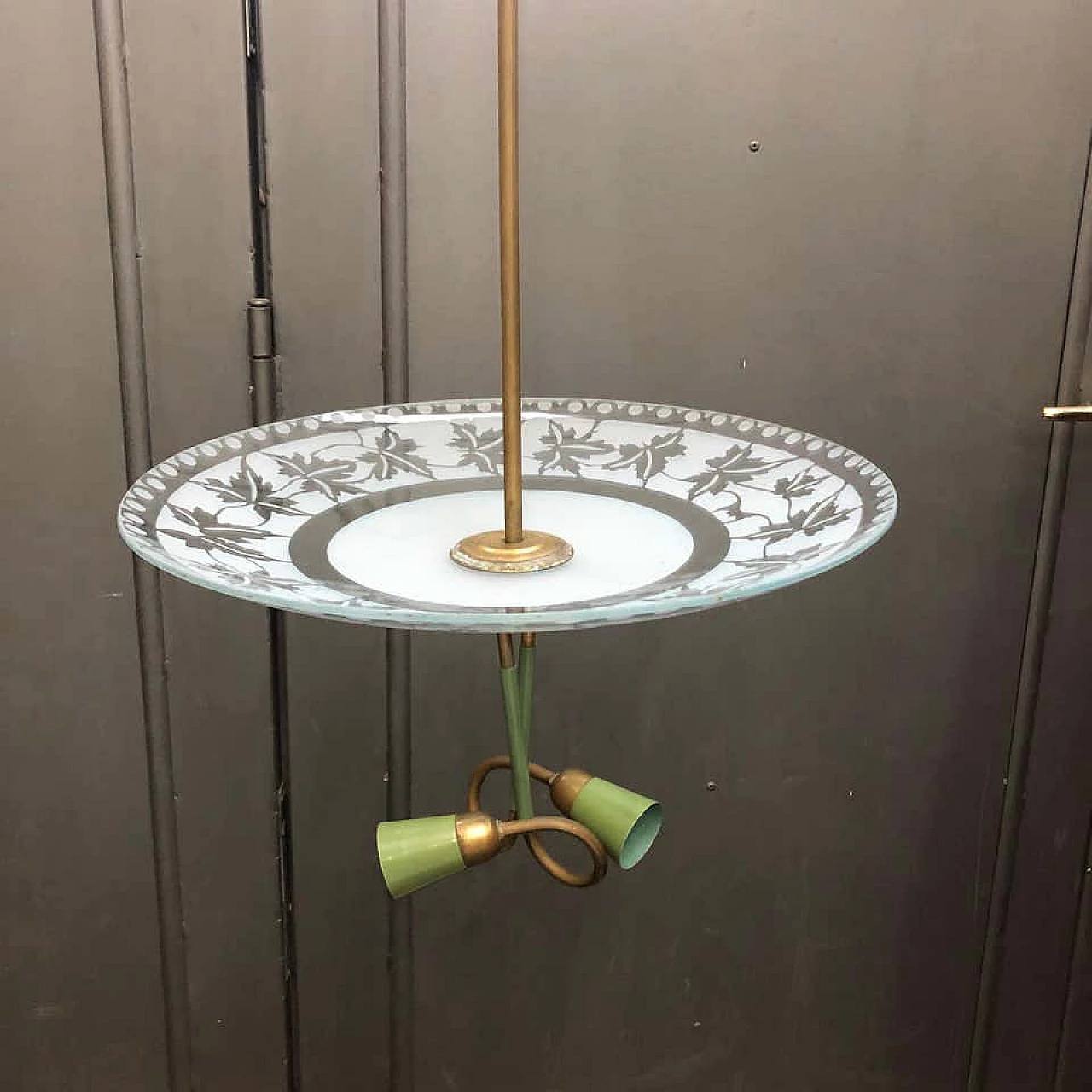 Lampada a sospensione Stilnovo in ottone e vetro, anni '50 1157280