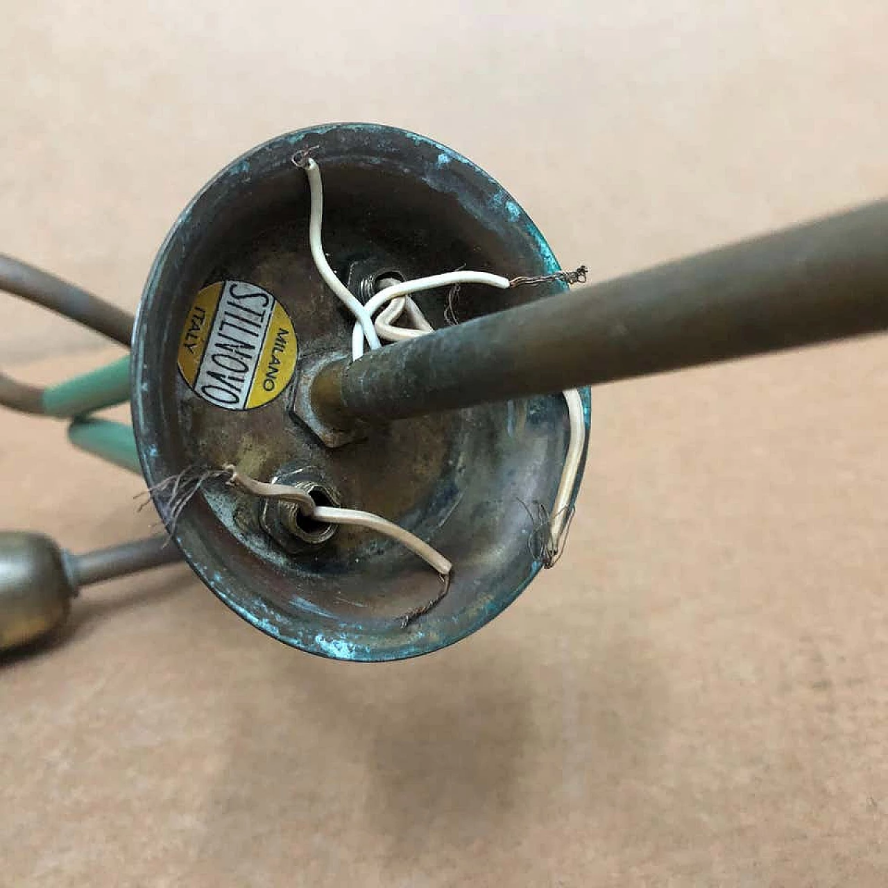 Lampada a sospensione Stilnovo in ottone e vetro, anni '50 1157284