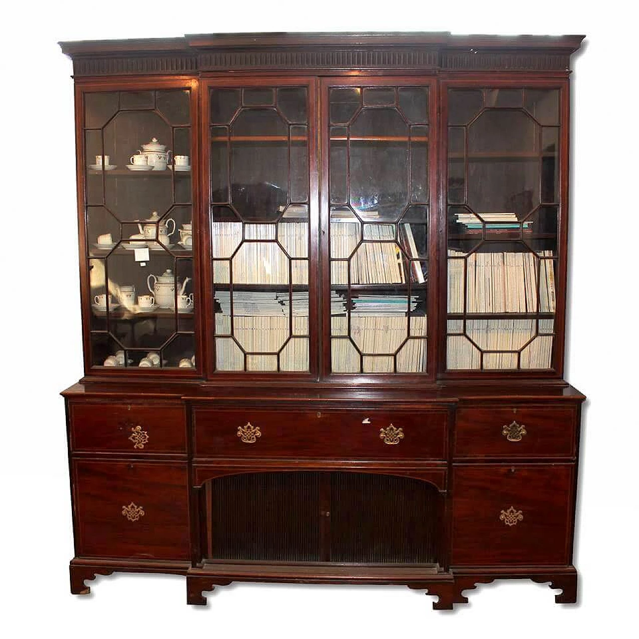 Libreria Inglese in mogano e acero con vetrine, '800 1157523