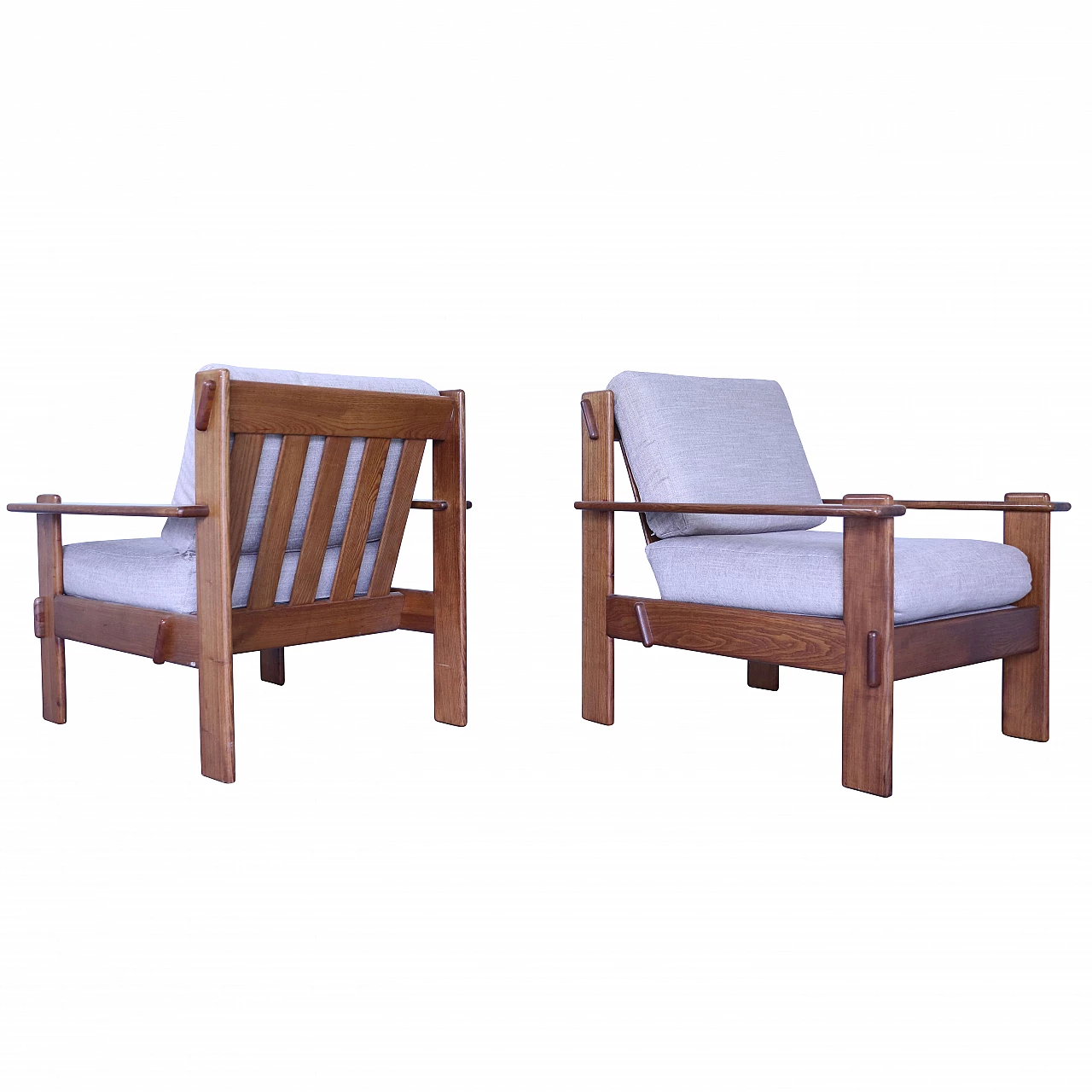 Pair of armchairs in chestnut wood and fabric 1157587