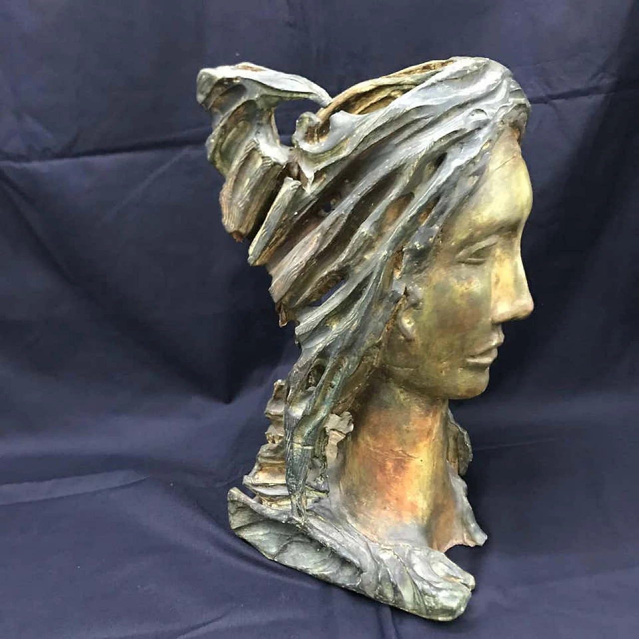 Female face in terracotta, unique piece, 1950s 1158090