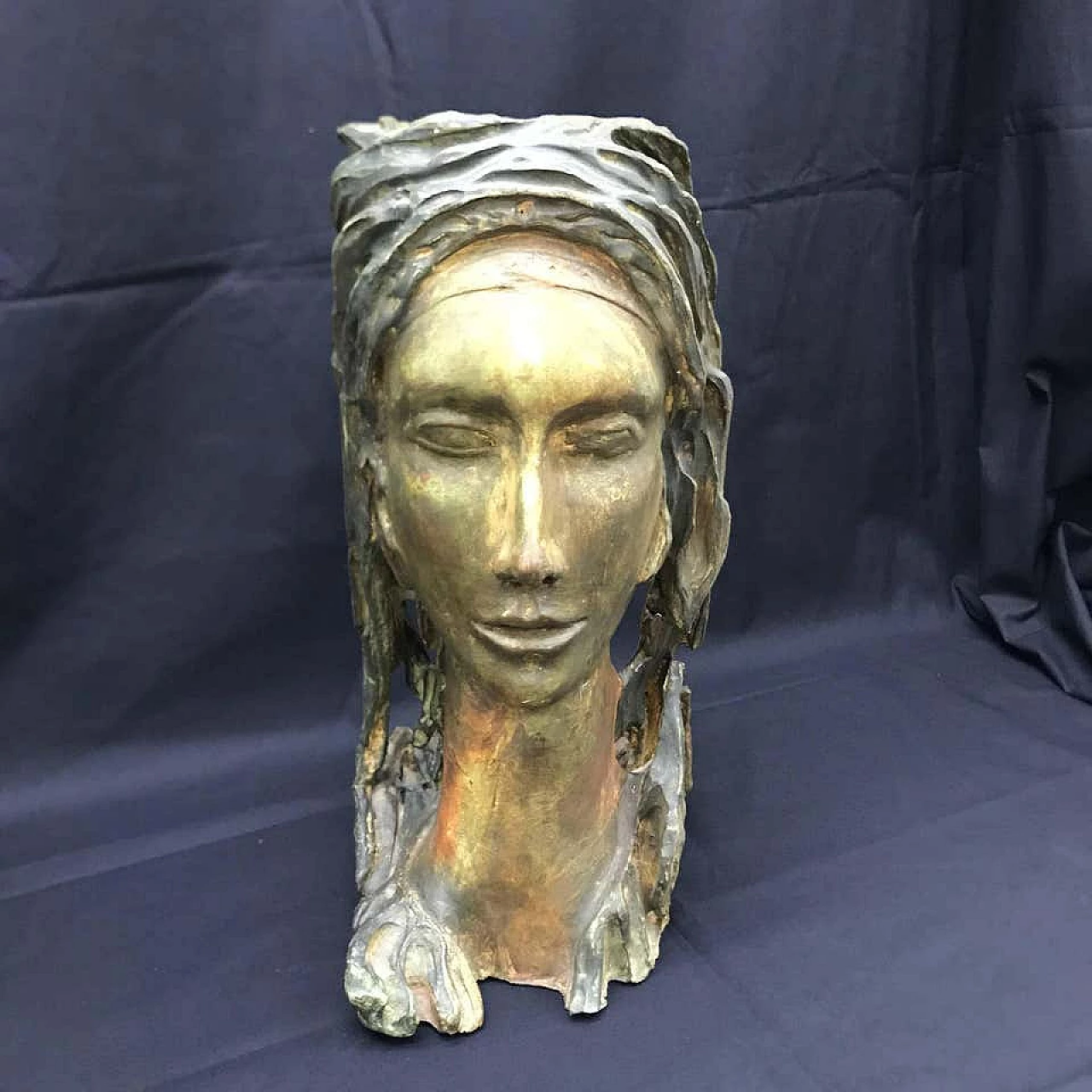 Female face in terracotta, unique piece, 1950s 1158092