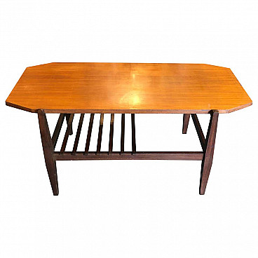 Octagonal Italian teak and mahogany coffee table, 1960s