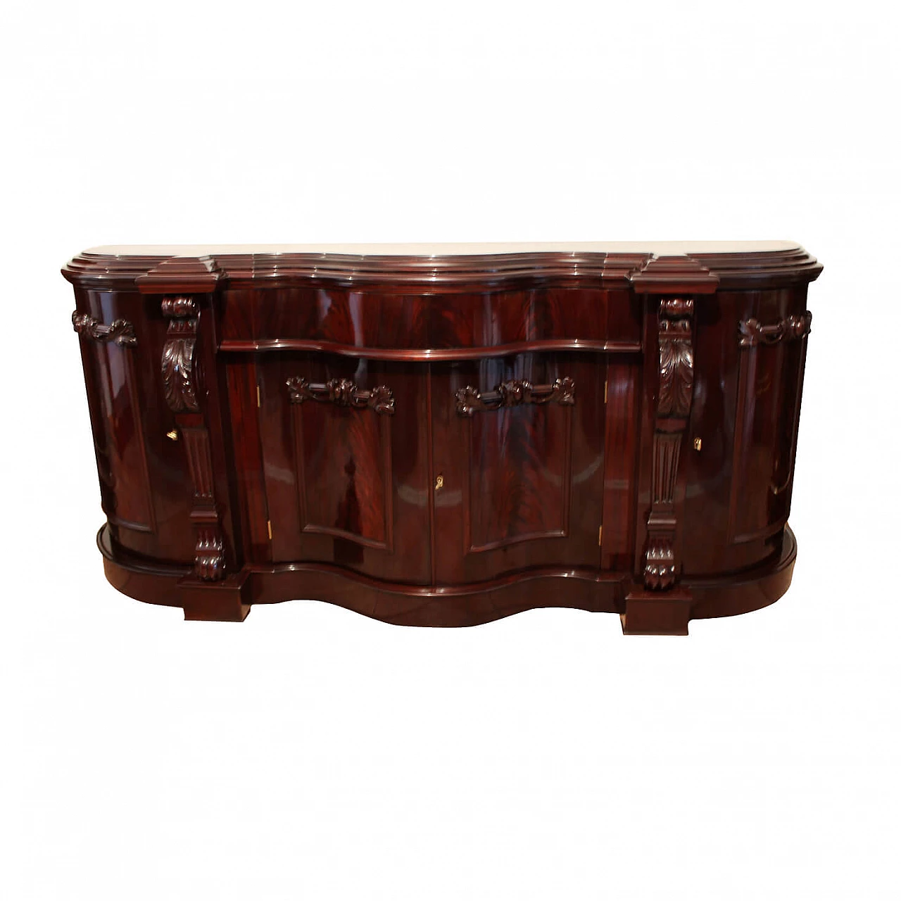 Credenza inglese bombata in piuma di mogano, '800 1158690