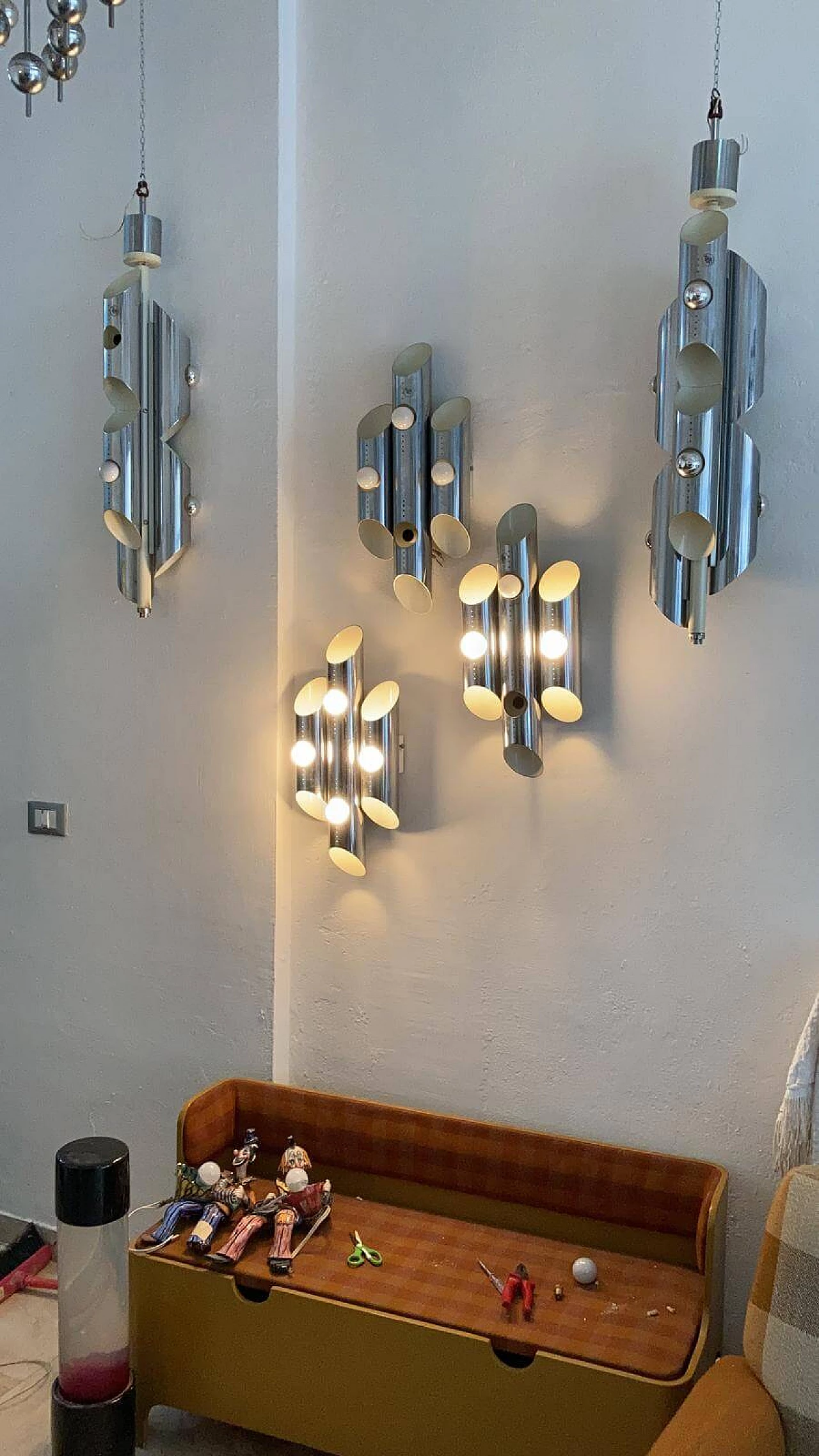 Coppia di lampadari e 3 appliques di Oma Illuminazione, anni '60 1158790