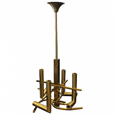 Tubular brass Mid century chandelier attributed to Geatano Sciolari, 60s