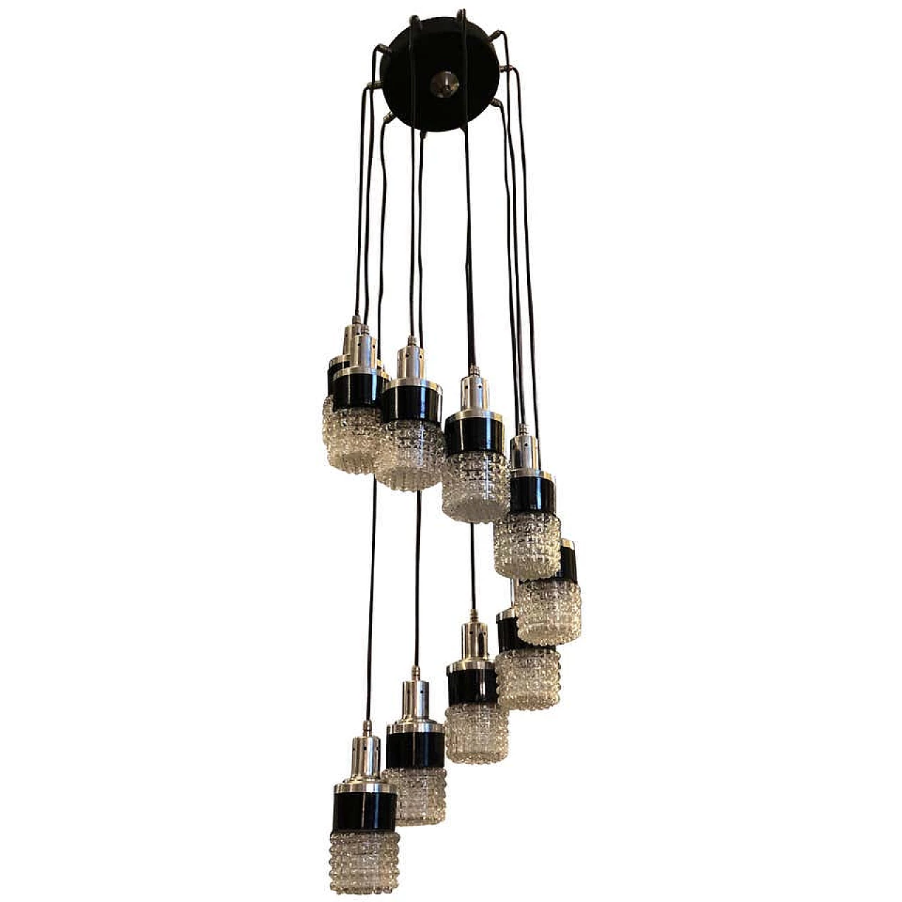 S shaped cascade chandelier with 10 lights with sculptural glass shade, 70s 1159371