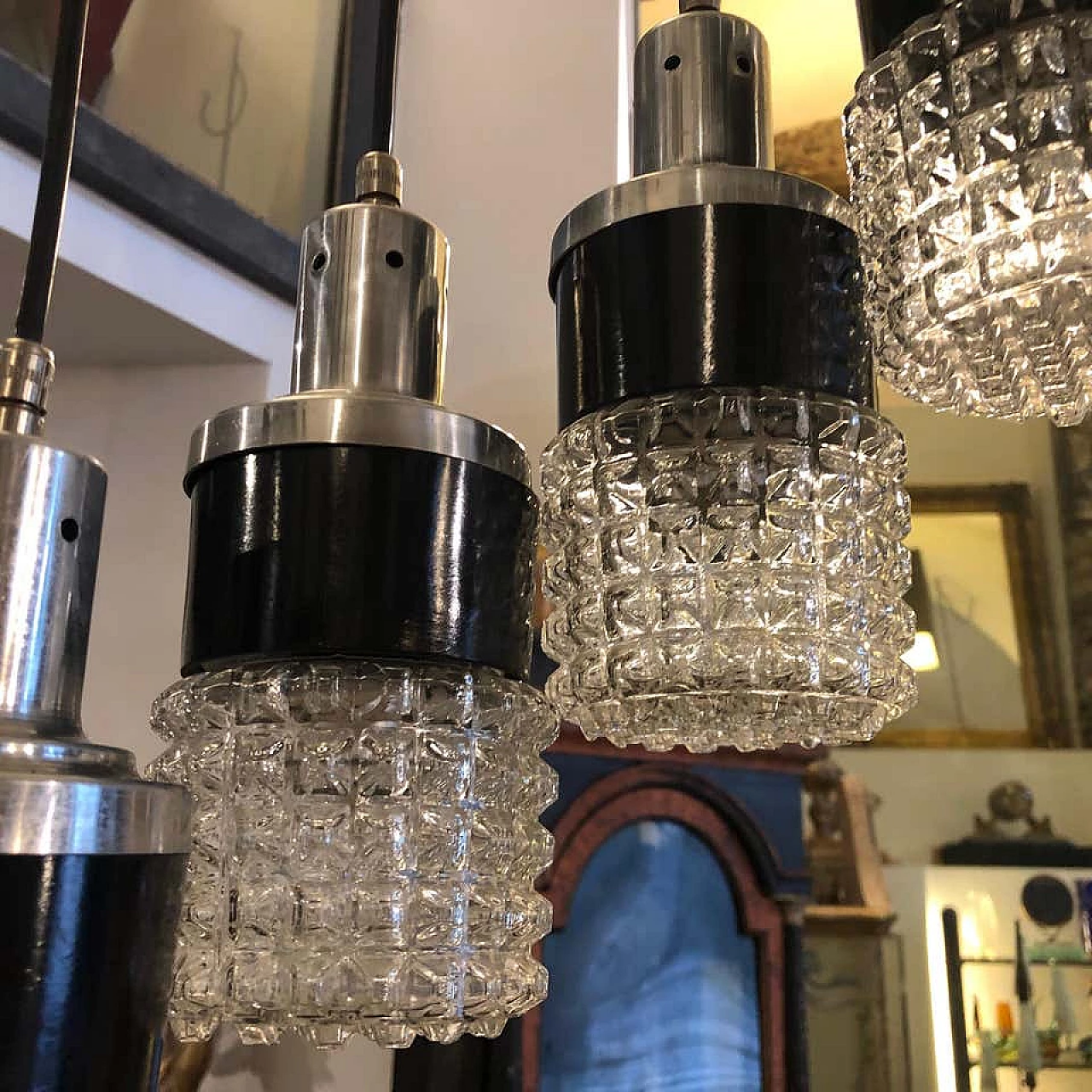 S shaped cascade chandelier with 10 lights with sculptural glass shade, 70s 1159375