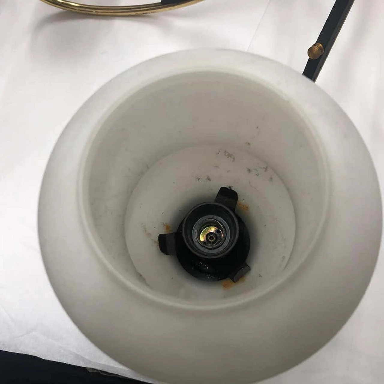 Lampadario da soffitto d'ispirazione Stilnovo in legno ebanizzato e ottone, anni '50 1159424