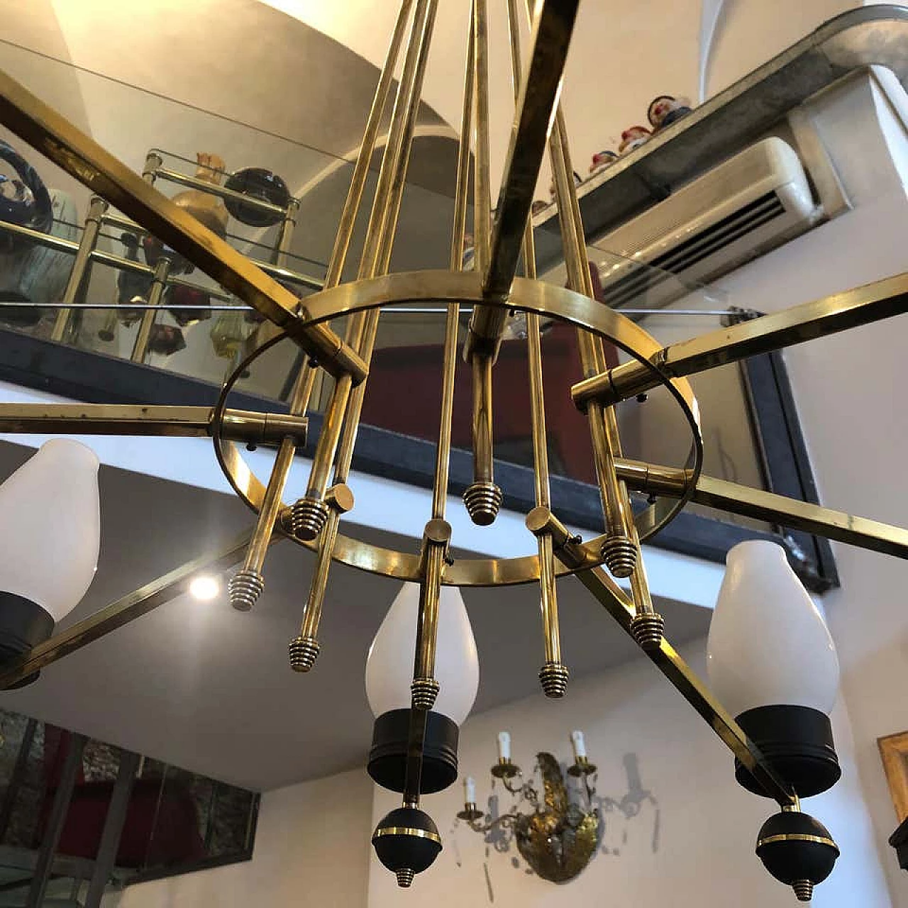 Lampadario circolare a 8 luci nello stile di Gio Ponti, anni '50 1159482