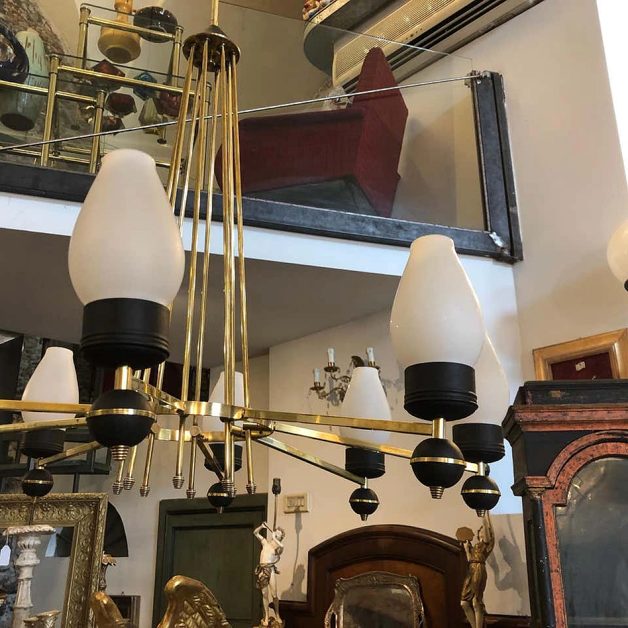 Lampadario circolare a 8 luci nello stile di Gio Ponti, anni '50 1159487