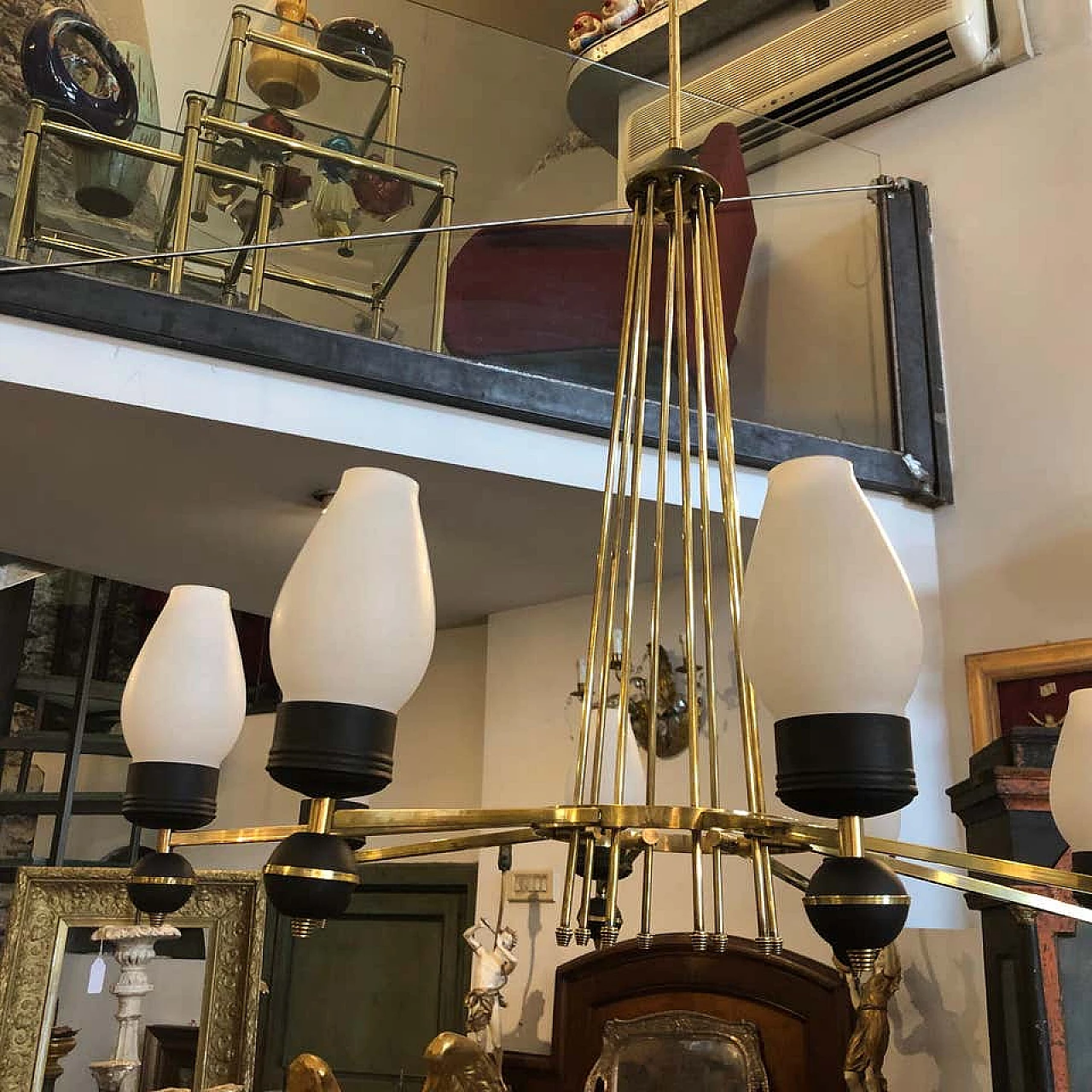 Lampadario circolare a 8 luci nello stile di Gio Ponti, anni '50 1159489