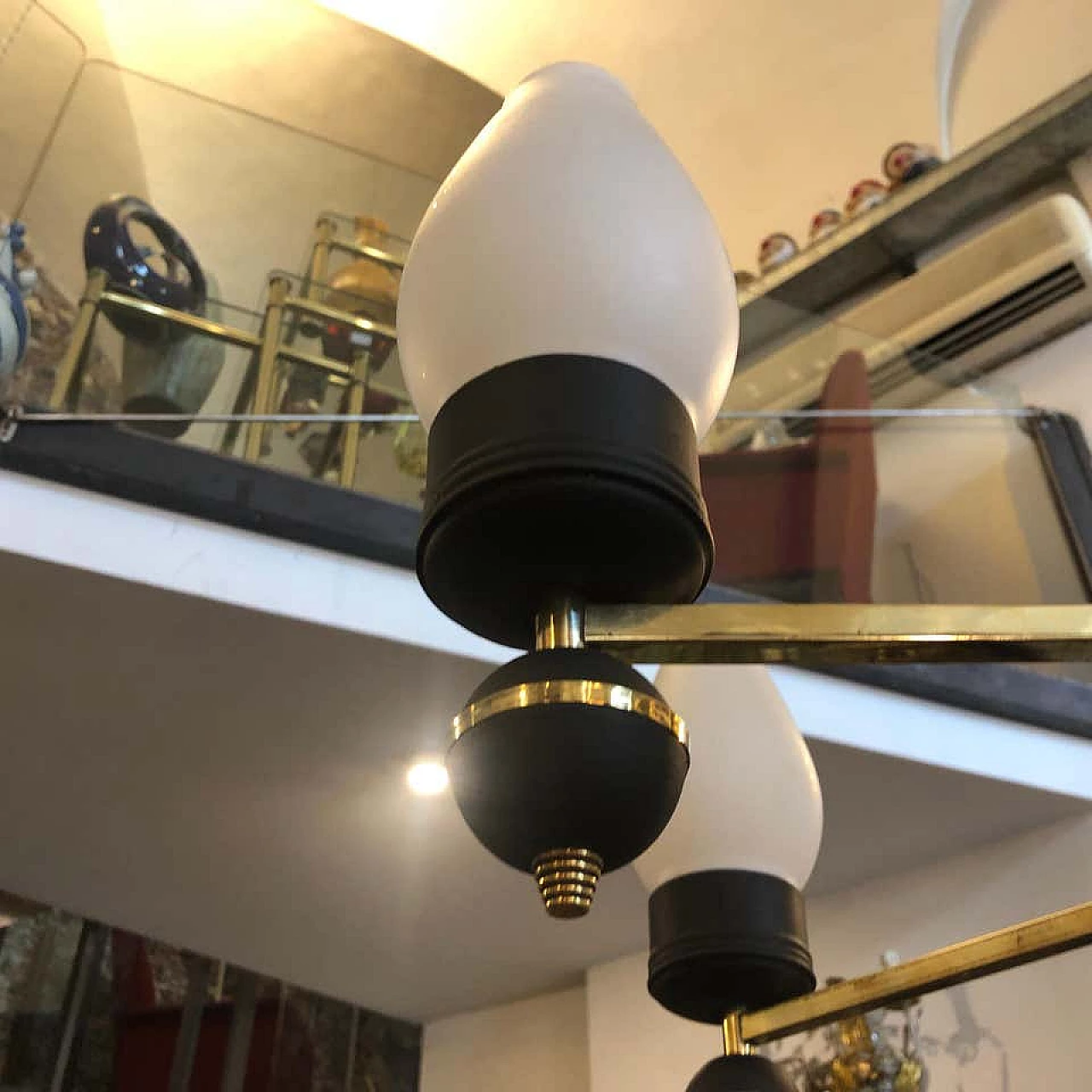 Lampadario circolare a 8 luci nello stile di Gio Ponti, anni '50 1159493