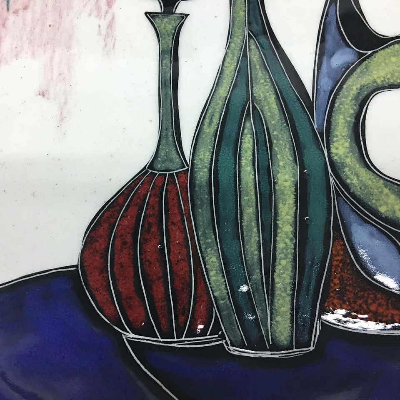 Coppia di piatti artistici in ceramica policroma, anni '60 1159627