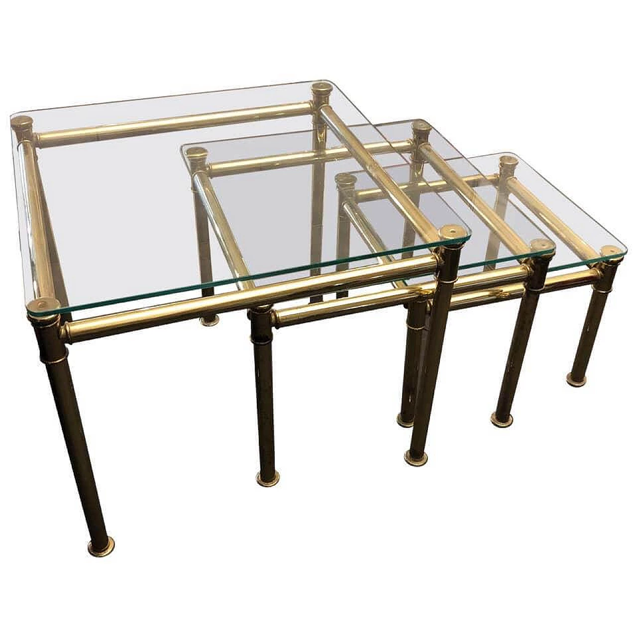 Three Barbi style nesting tables in brass and glass, 60s 1159633