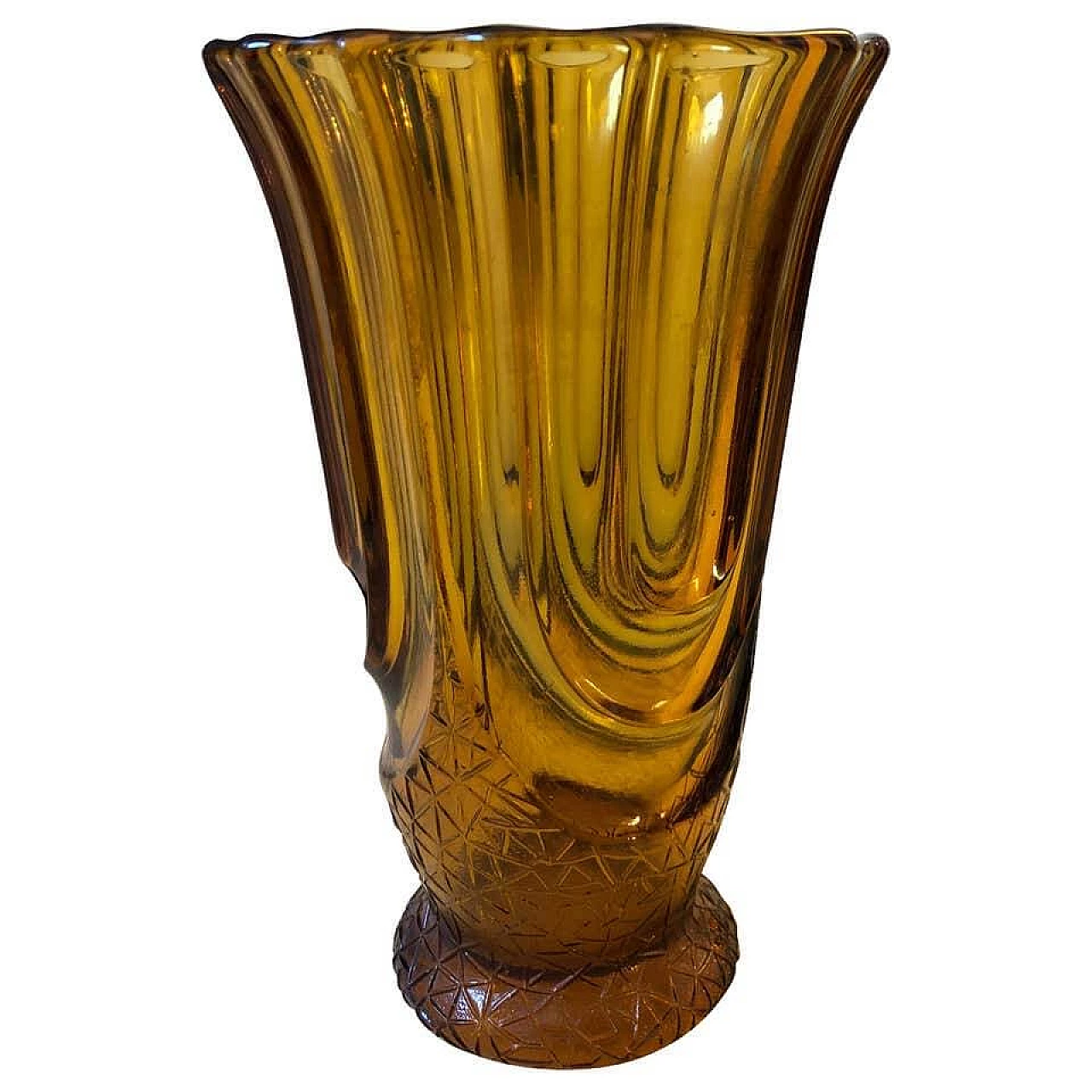 Art Deco vase by Henri Heemskerk in amber glass, Belgium, 30s 1159685