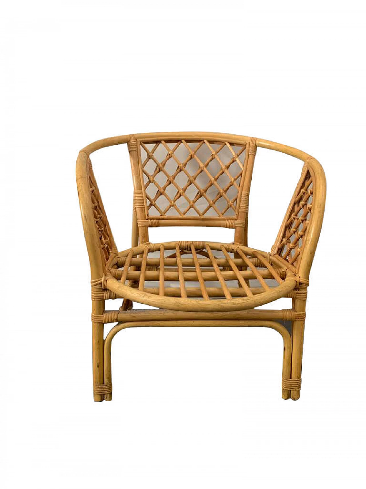 Wicker and bamboo low lounge chair, 70s 1159907