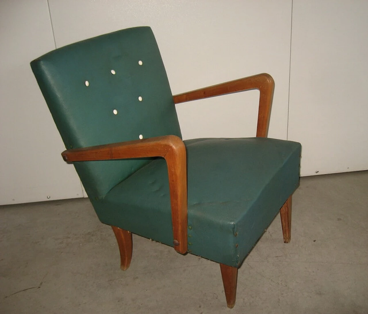 Green skai armchair, 60's 1160269