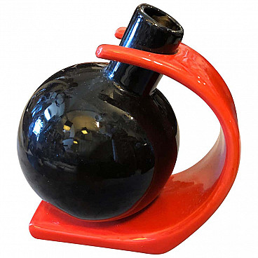 Memphis style red and black ceramic vase, 80s