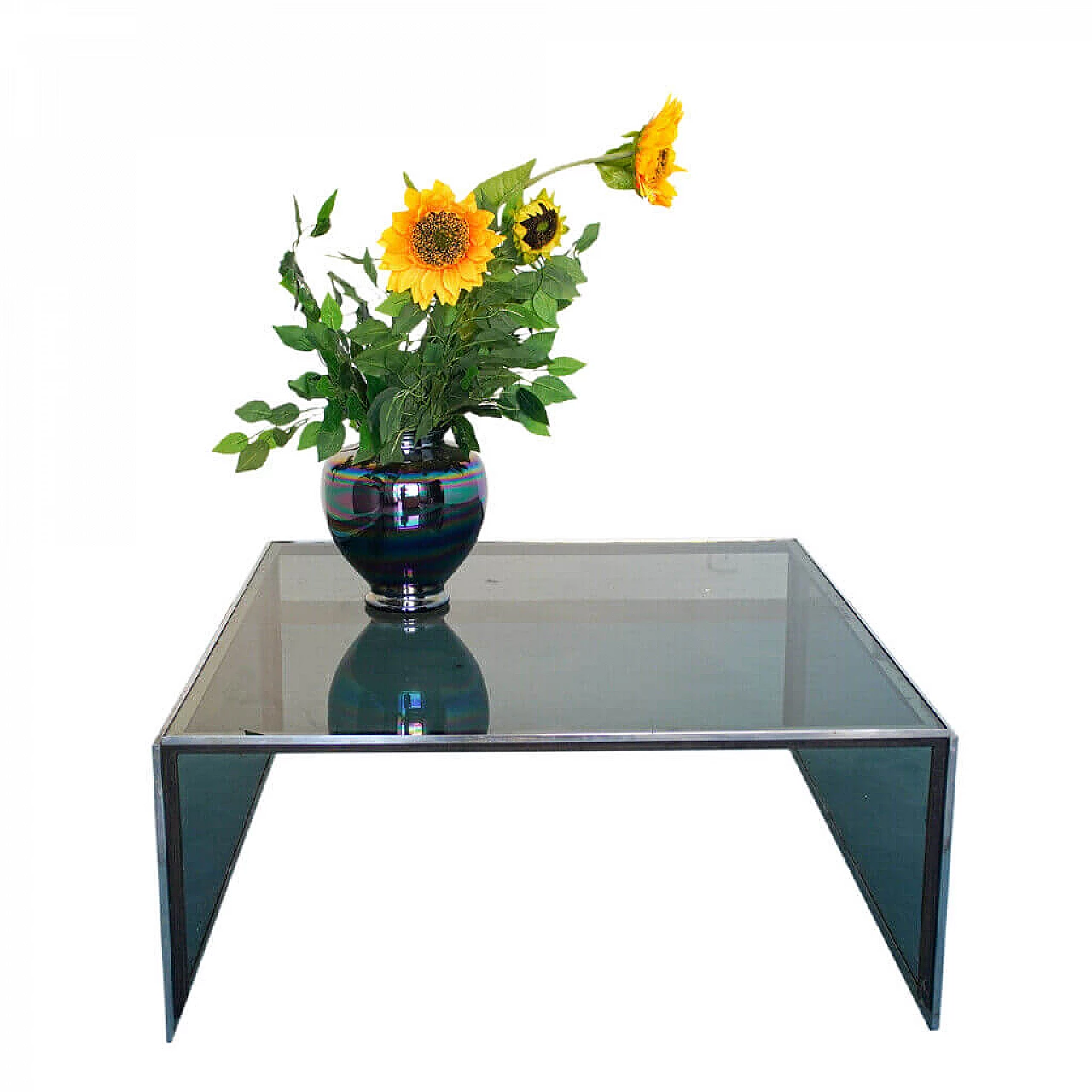 Chrome-plated steel coffee table with smoked glass, 70's 1161039