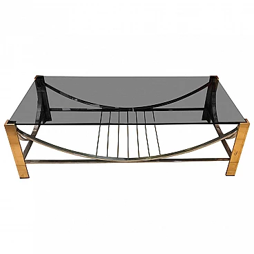 Italian coffe table in brass, steel and smoked glass, 70s