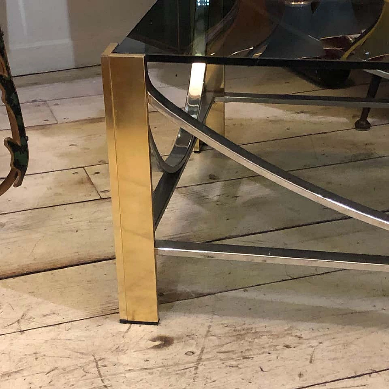 Italian coffe table in brass, steel and smoked glass, 70s 1161266