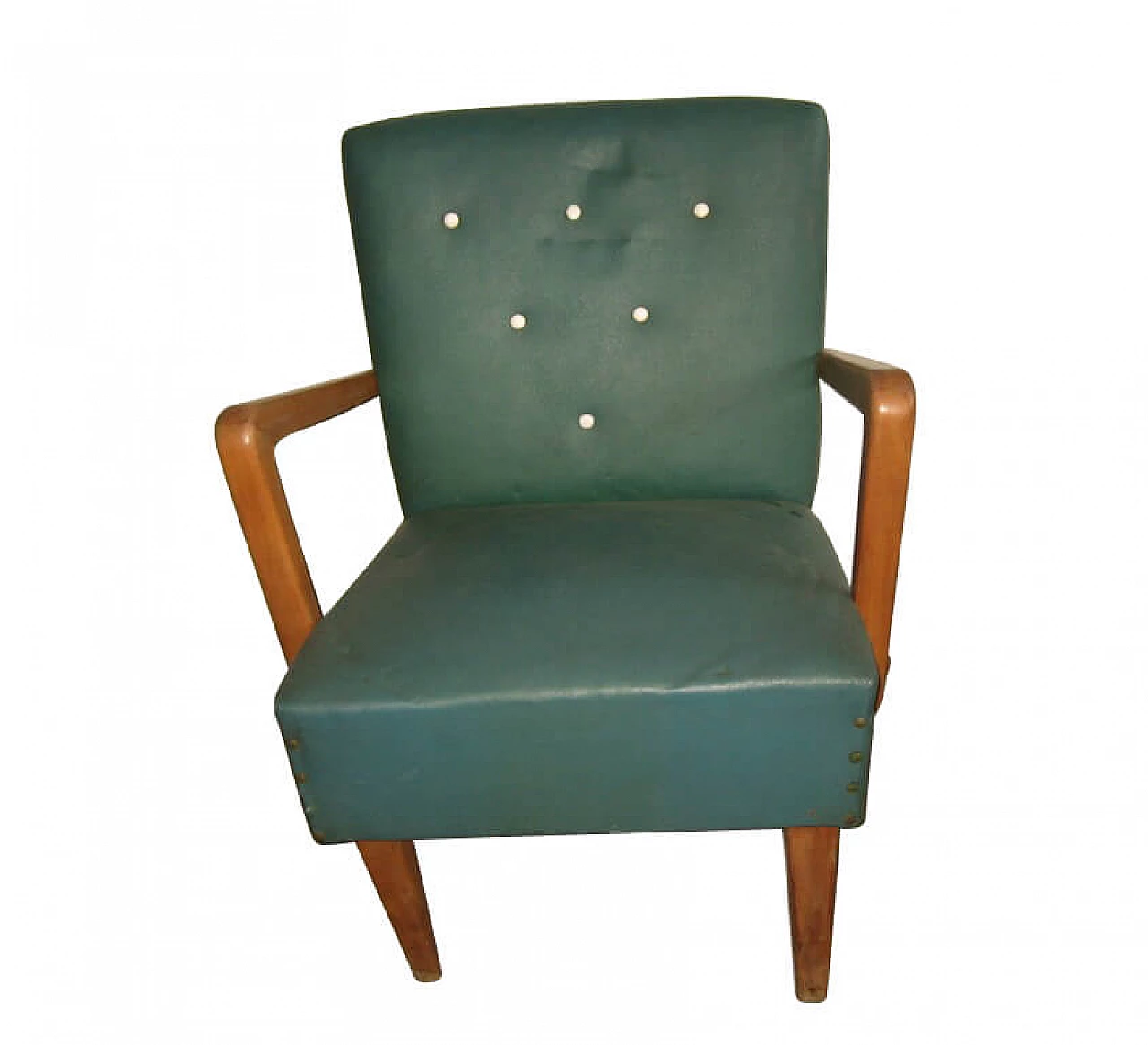 Green skai armchair, 60's 1161326