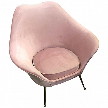 Pink velvet and brass italian armchair, 50s