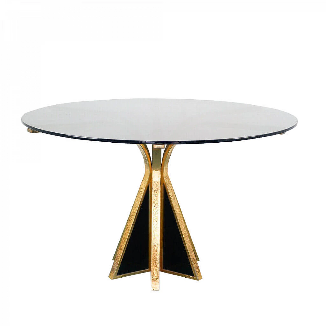 Round table in brass and smoked glass, 70's 1161688