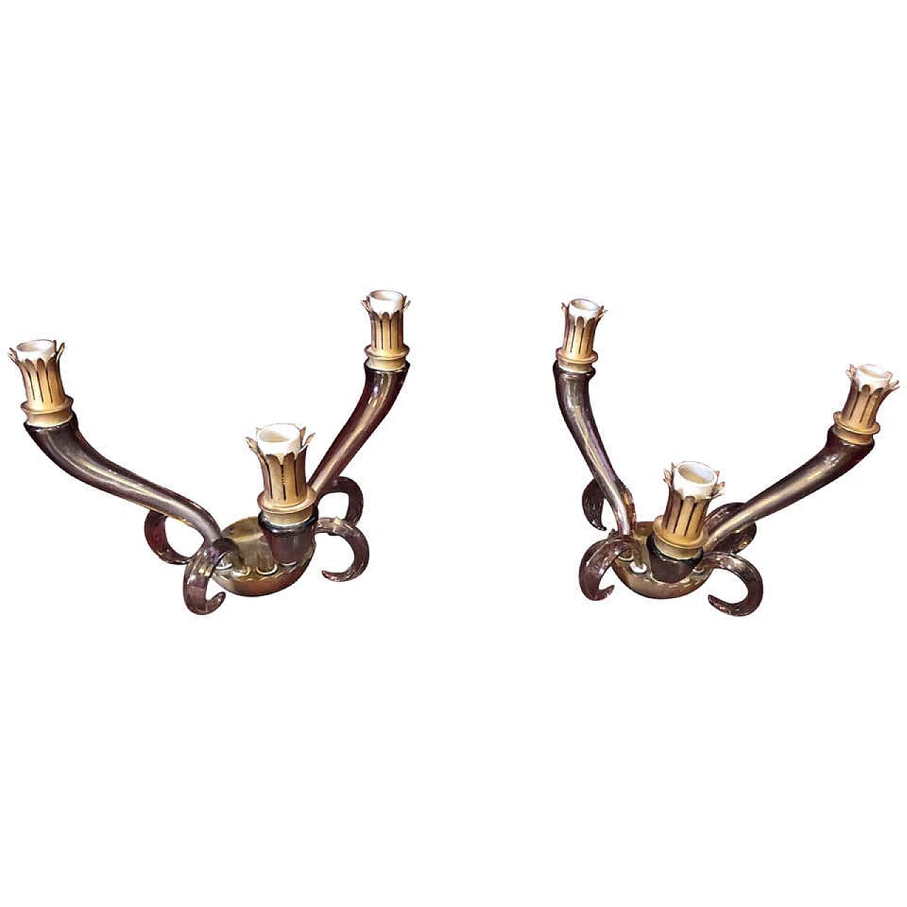Pair of italian Murano glass and brass wall sconces by Barovier, 60s 1161766