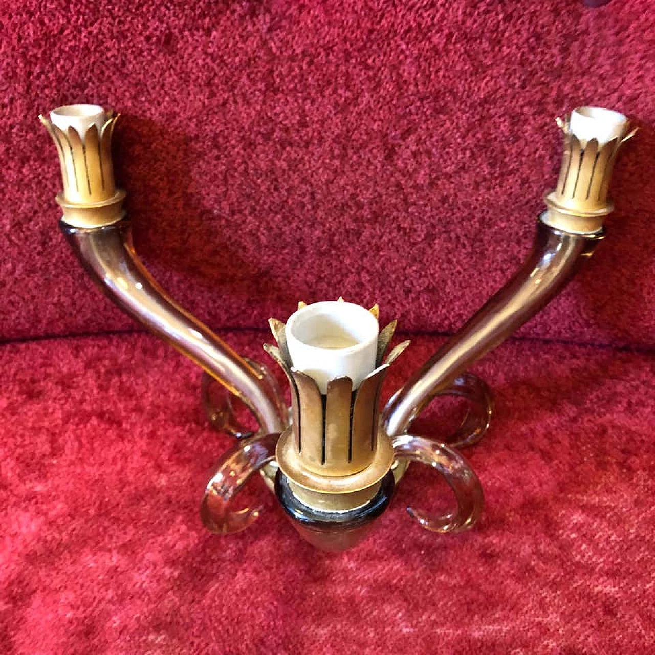 Pair of italian Murano glass and brass wall sconces by Barovier, 60s 1161767