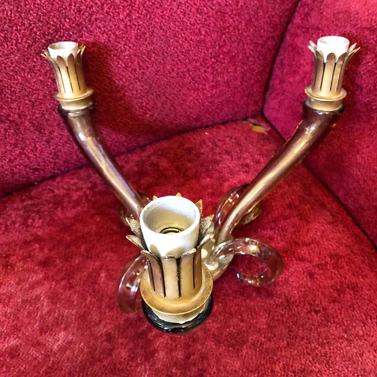 Pair of italian Murano glass and brass wall sconces by Barovier, 60s 1161768