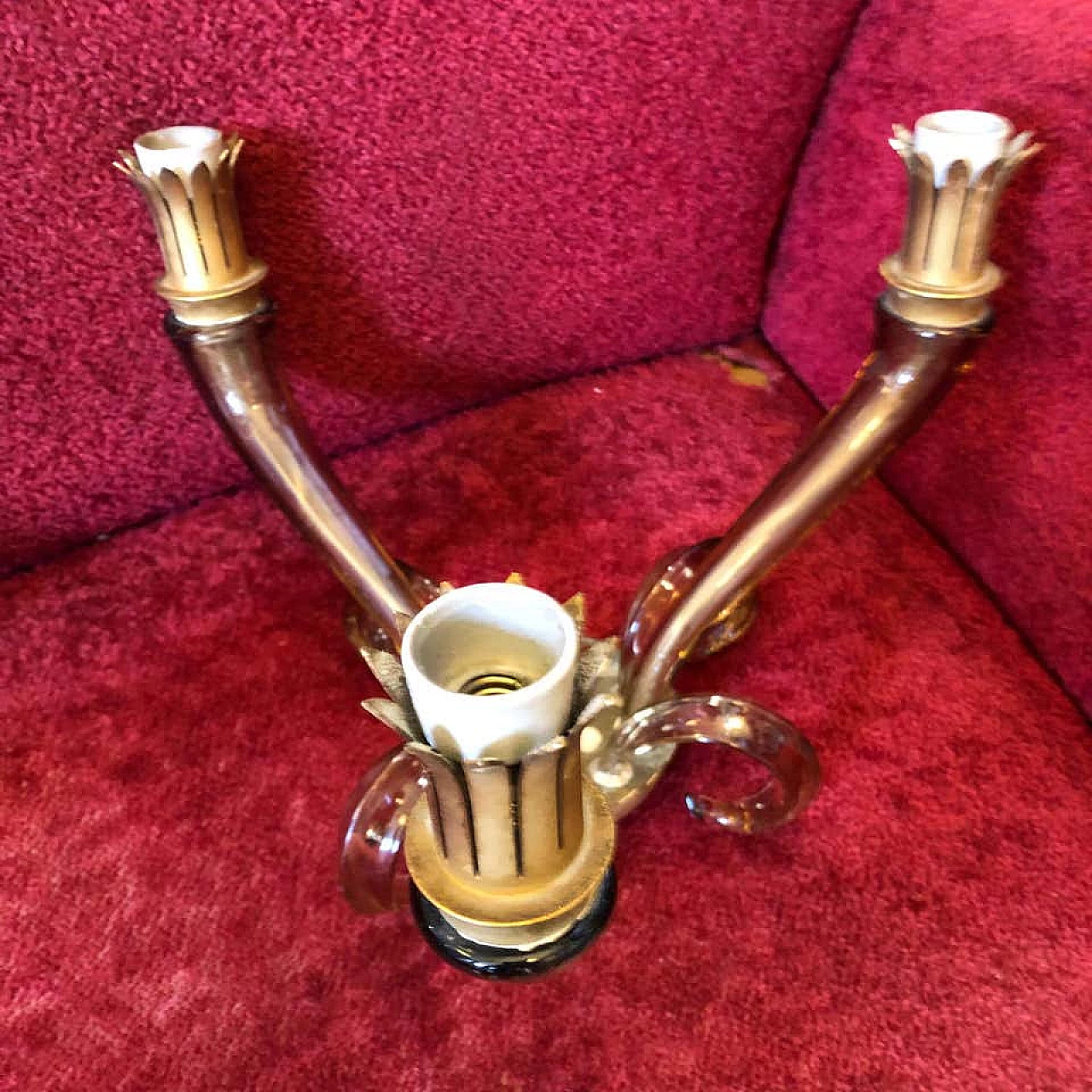 Pair of italian Murano glass and brass wall sconces by Barovier, 60s 1161769