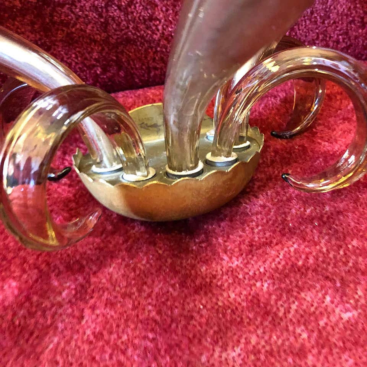 Pair of italian Murano glass and brass wall sconces by Barovier, 60s 1161771