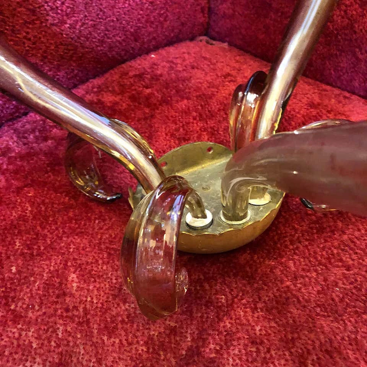 Pair of italian Murano glass and brass wall sconces by Barovier, 60s 1161773