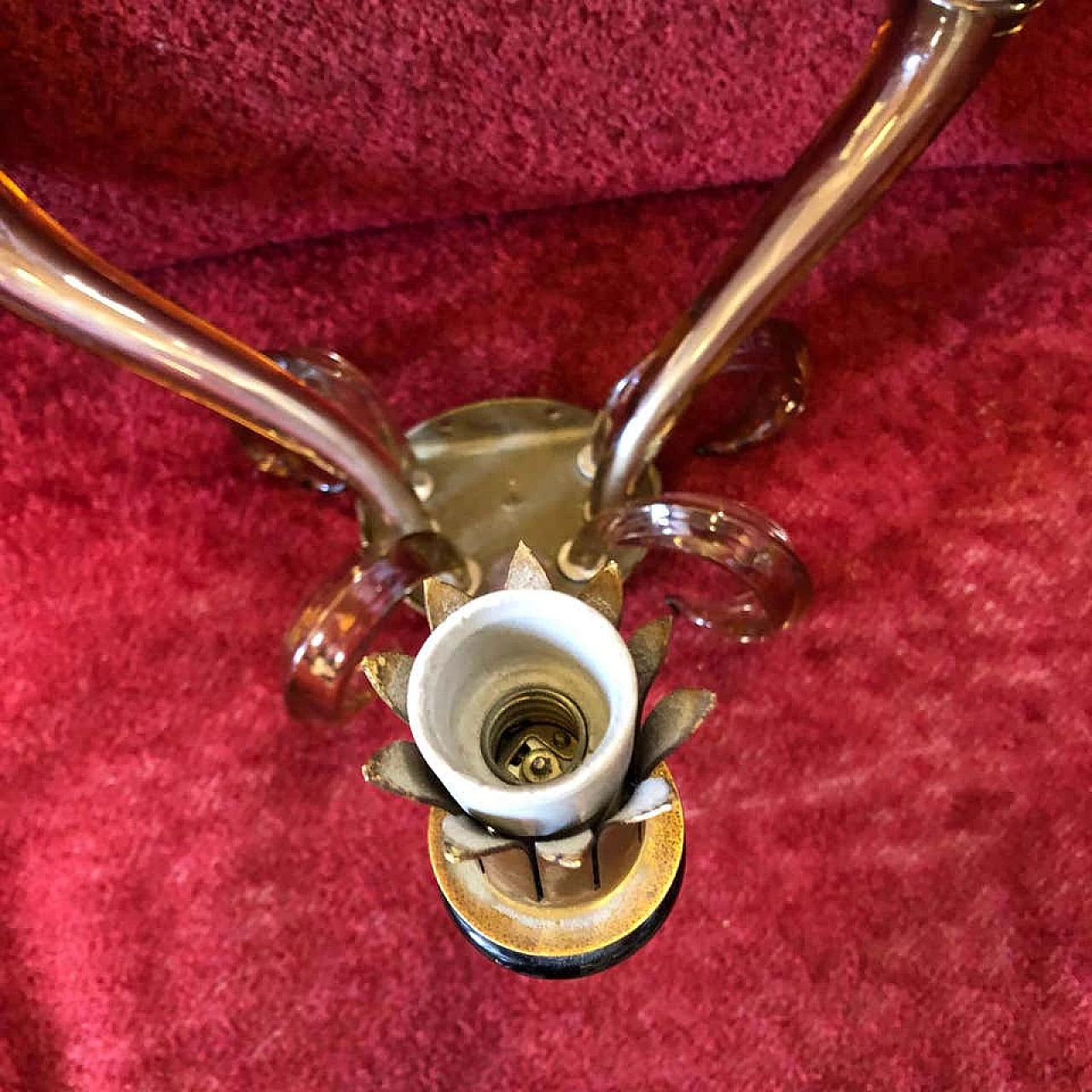 Pair of italian Murano glass and brass wall sconces by Barovier, 60s 1161776